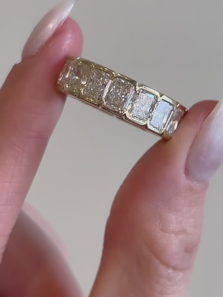 Modern Radiant Cut Eternity Ring | Lab Grown Diamond | 14K Yellow Gold