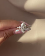 Marquise Lab Grown Diamond Engagement Ring, Marquise Diamond Ring with Kite Side Stones, 3 Carat Diamond Ring, Unique Three Stone Ring