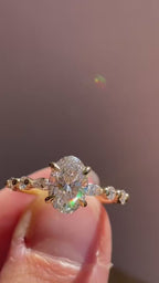 Oval Lab Grown Diamond Engagement Ring with Marquise & Round Halo in Solid 14K Gold