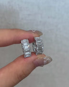 14K Gold Lab Grown Diamond Huggie Earrings: Emerald Cut Half Eternity