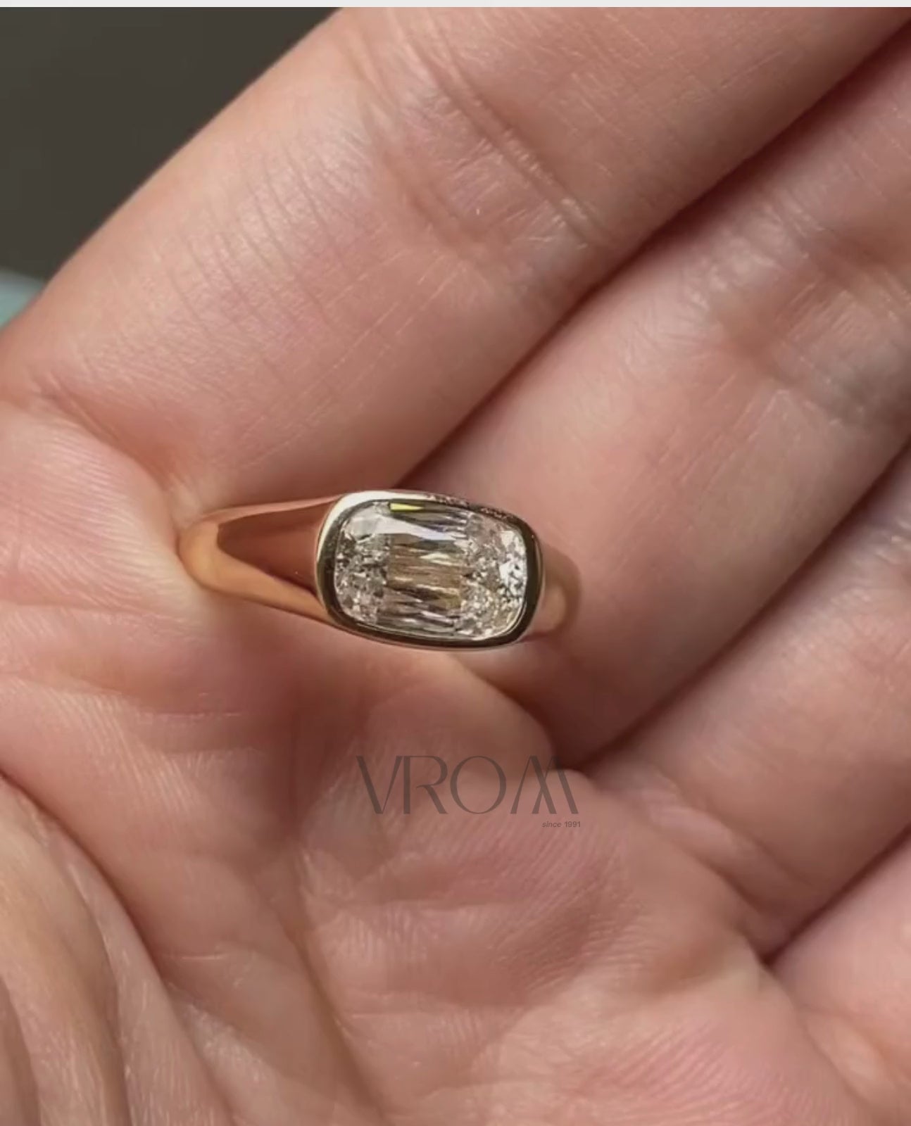 Modern Criss Cut Bezel Engagement Ring | Lab Grown Diamond | 14K Yellow Gold Fine Jewelry