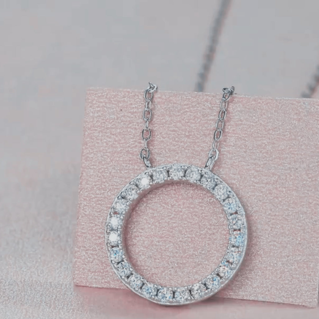 Dainty Circle Pendant Necklace Iced Out | Lab Grown Diamond | 14K Yellow Gold Modern Look