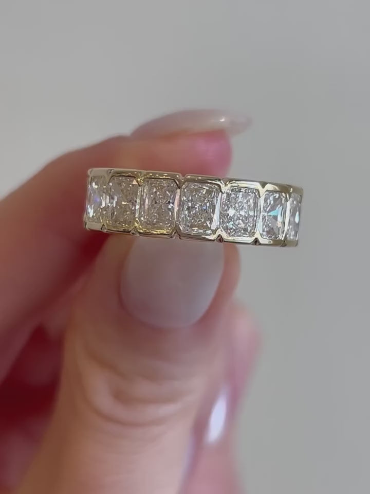 Modern Radiant Cut Eternity Ring | Lab Grown Diamond | 14K Yellow Gold