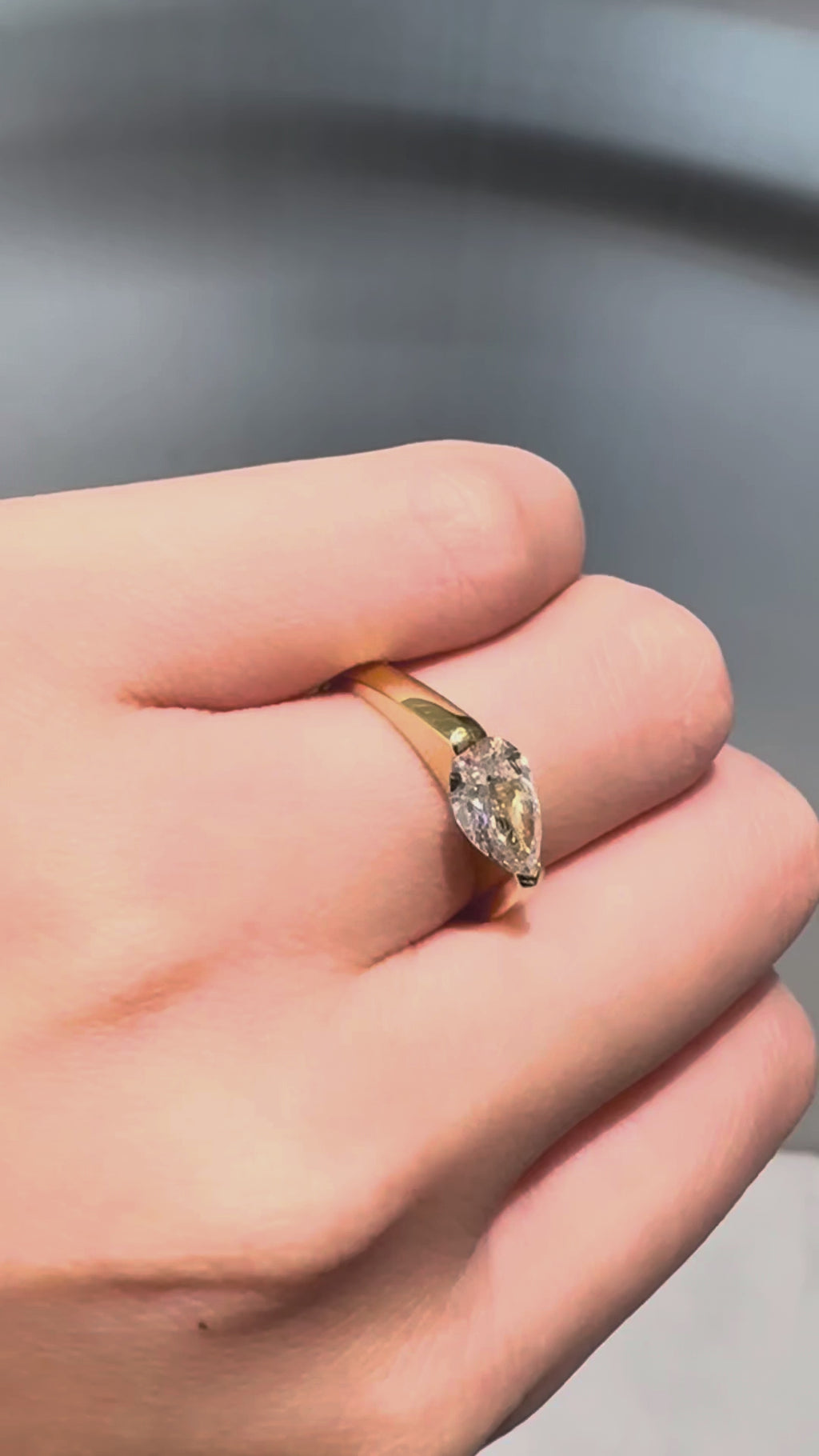 Modern Pear Cut East West Ring | Lab Grown Diamond | 14K Yellow Gold Sleek Style