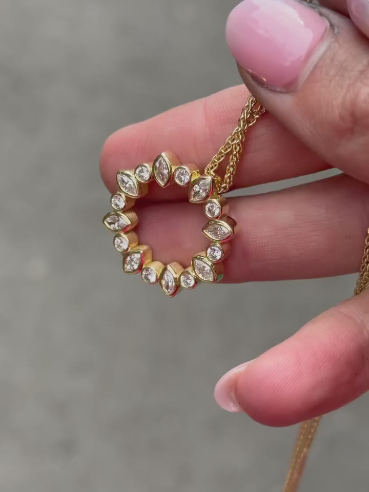 Eternity Harmony Circle Pendant Necklace Round and Marquise | Lab Grown Diamond | 14K Yellow Gold