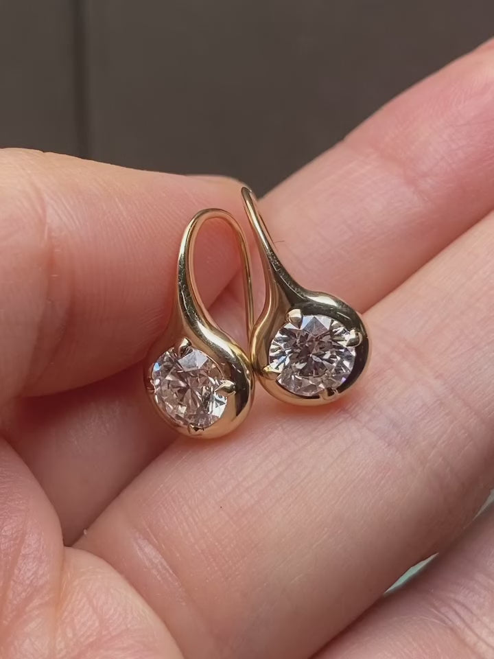 Round Lab Grown Diamond Threader Earrings, Minimalist Diamond Drop Earrings, 14K Yellow Gold, Modern Diamond Earrings, Gift for Her