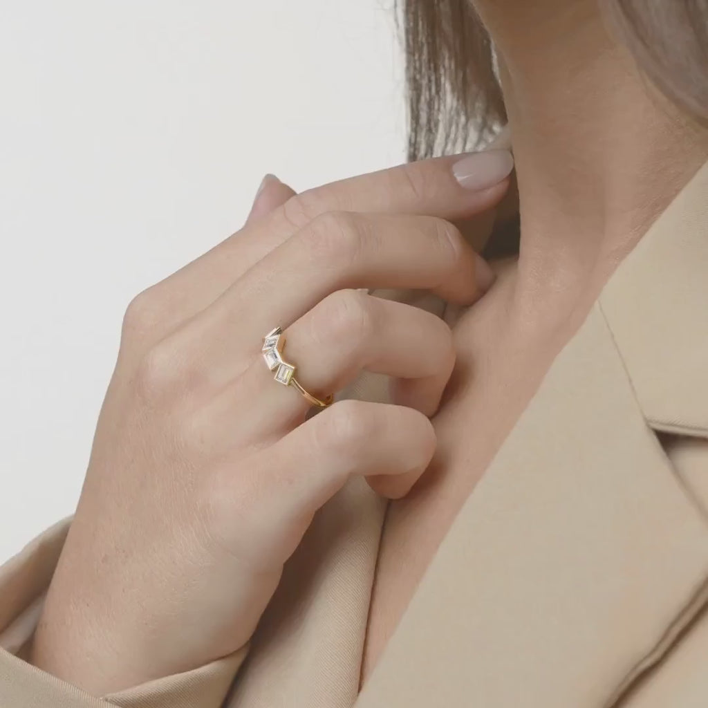 Minimalist Emerald Cut Stackable Ring | Lab Grown Diamond | 14K Yellow Gold Modern Design