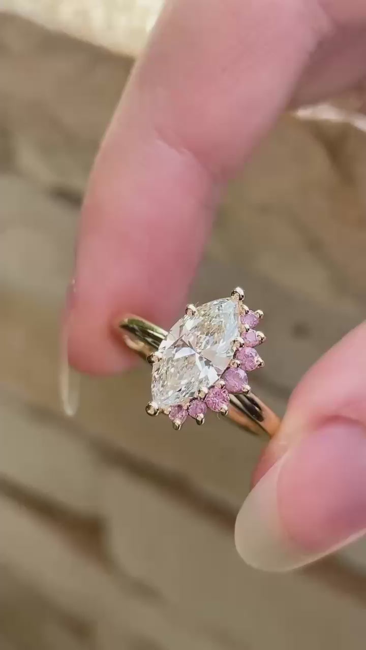 Marquise Lab Grown Diamond & Pink Sapphire Two Stone Ring in 14K or 18K Gold