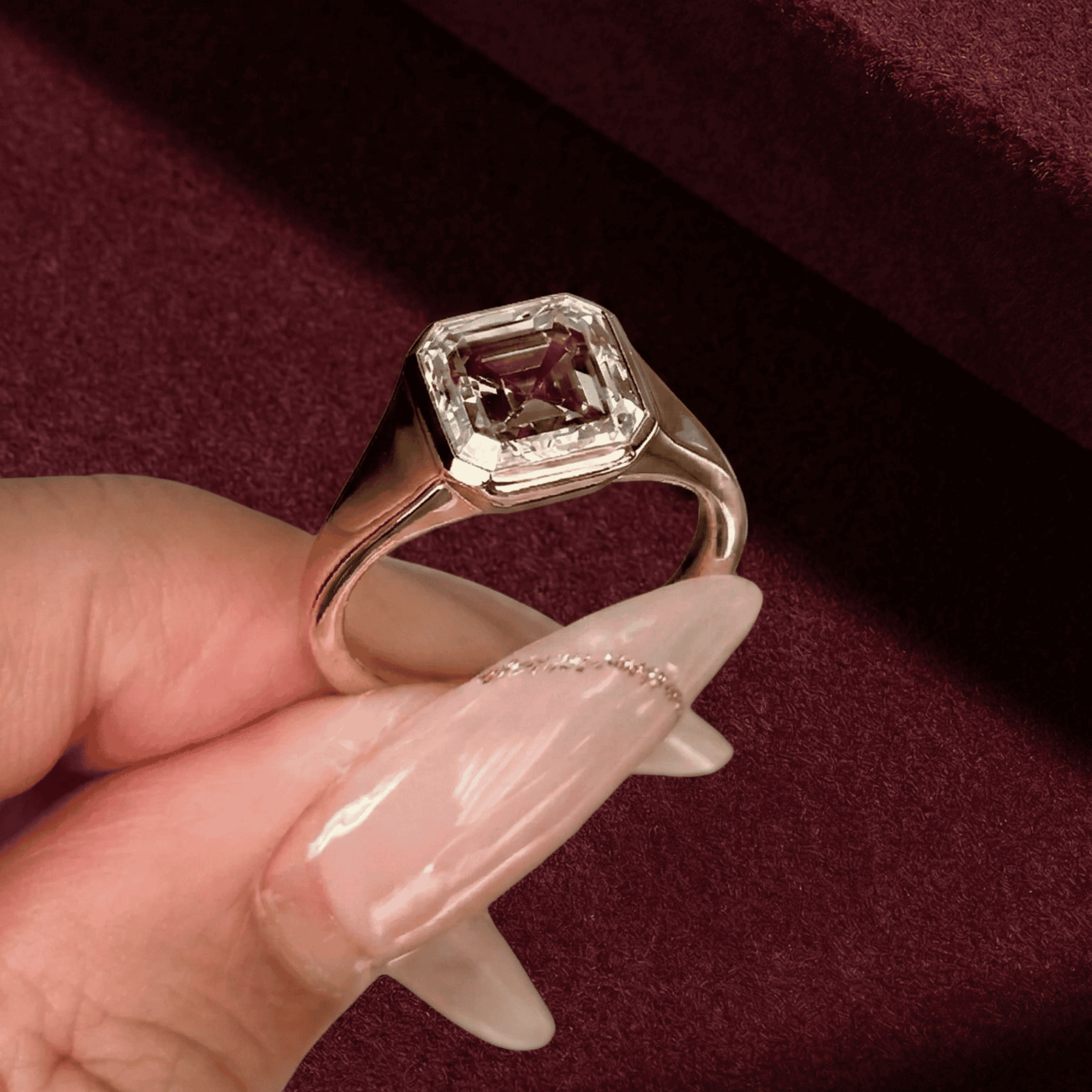 Asscher Cut Lab Grown Diamond Ring, 3 Carat Solitaire Diamond Ring, Bezel Set Asscher Engagement Ring, Minimalist Gold Diamond Ring