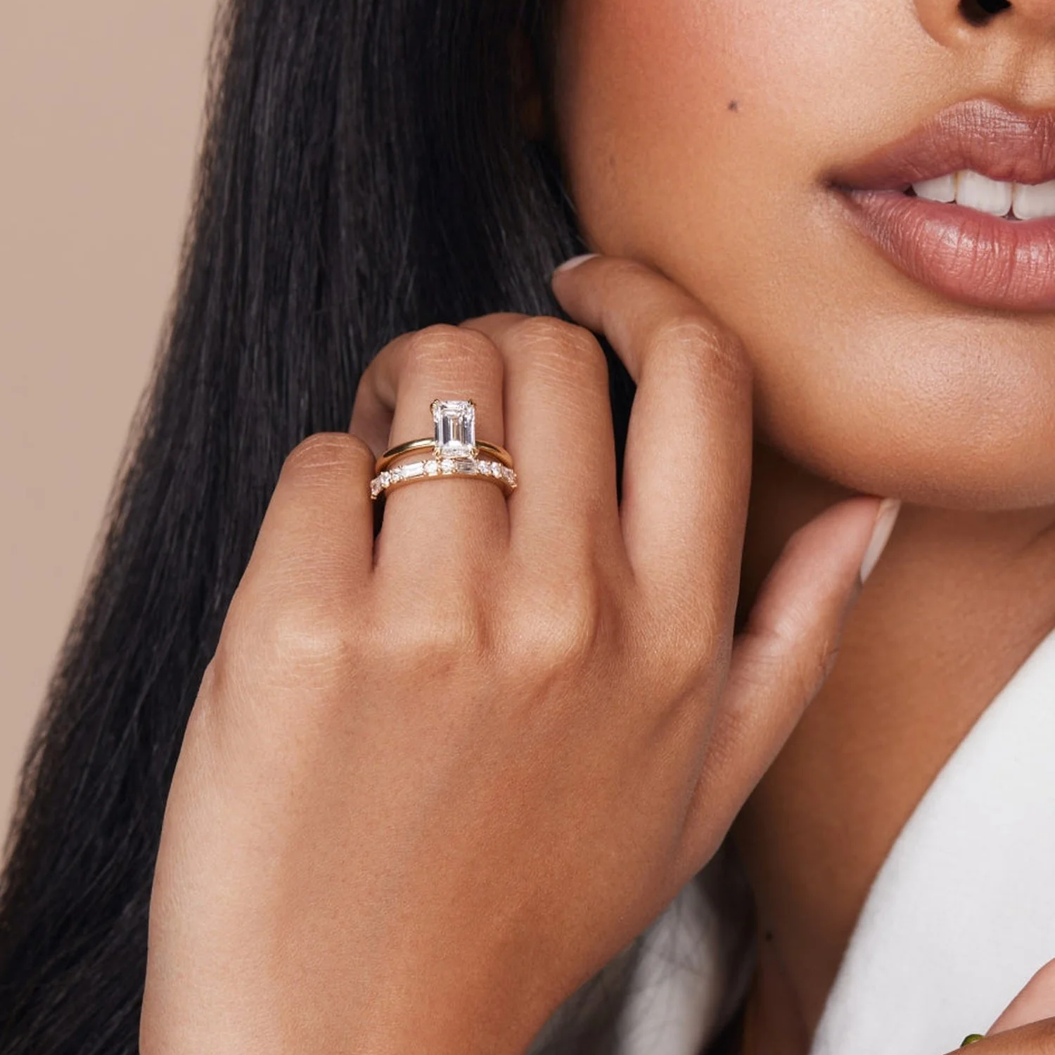 Emerald Cut Lab Grown Diamond Solitaire Engagement Ring in Solid 14K Gold