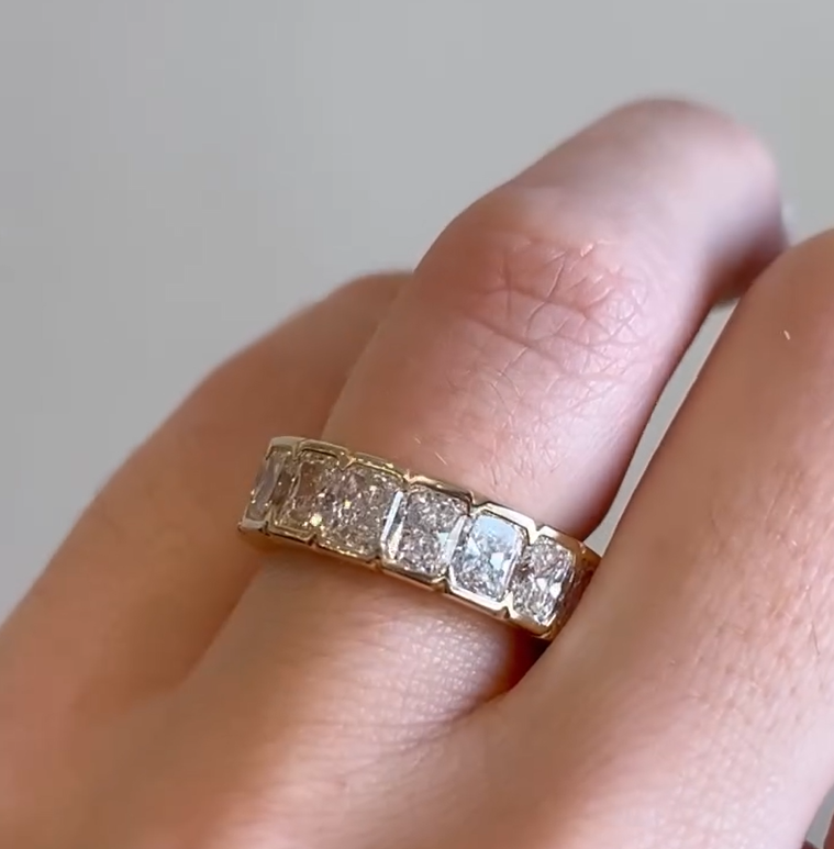 Modern Radiant Cut Eternity Ring | Lab Grown Diamond | 14K Yellow Gold