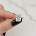 4.5CT Radiant Cut Ring with Side Accents and Hidden Halo | Lab Grown Diamond | 14K Yellow Gold