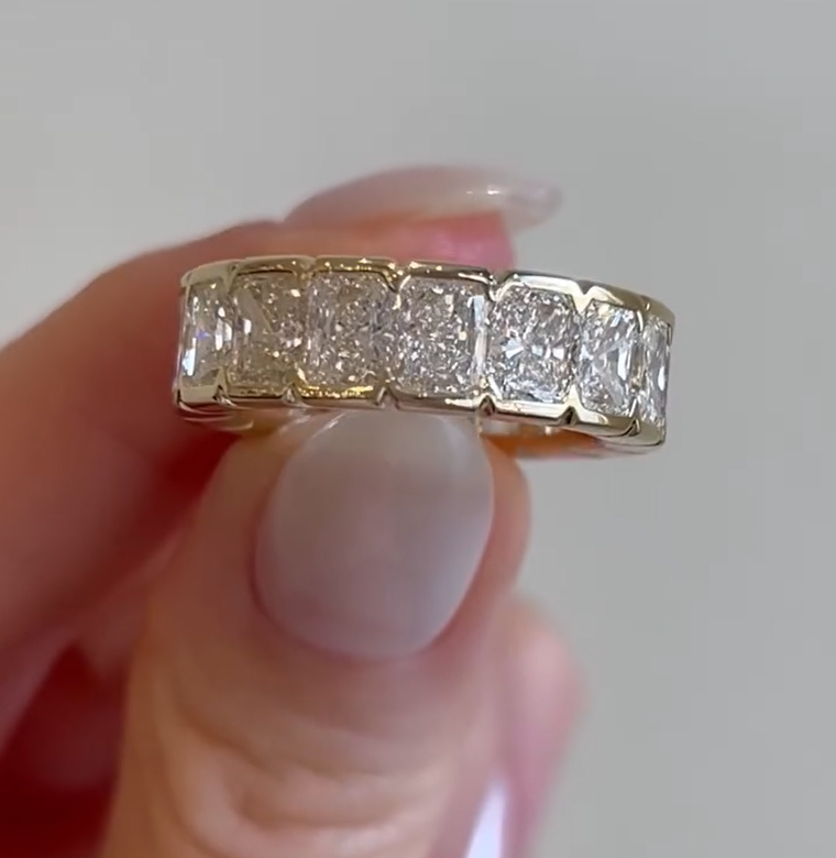 Modern Radiant Cut Eternity Ring | Lab Grown Diamond | 14K Yellow Gold